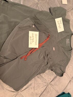 Figs Olive Scrub Top and Pants with Rust Drawstring